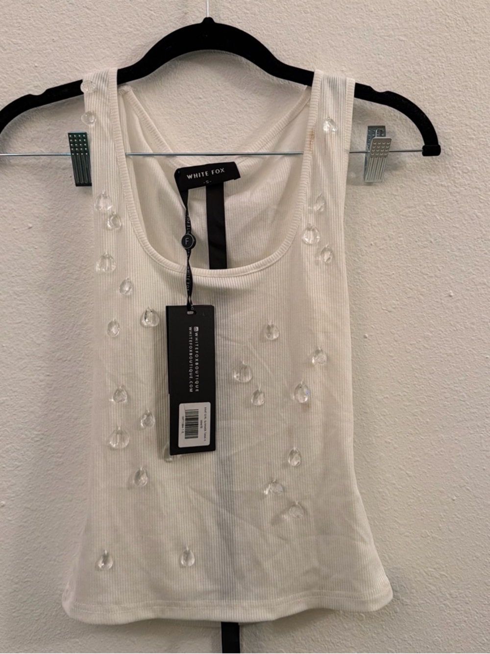 White Fox Boutique White Ribbed Tank with Teardrop Embellishments